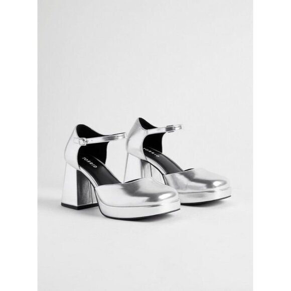 Silver Block Heel Mary Jane Shoes - Picture 1 of 11